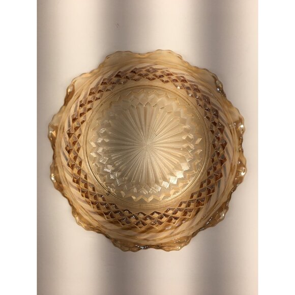 Vintage Indiana Carnival Amber Glass Bowl Round Scalloped Edged 7.5" - Picture 9 of 13
